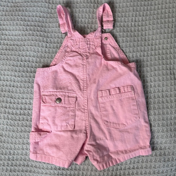 Vintage Baby Gap Pink Short Overalls 6-12 Mo Carpenter Twill Bibs Girls Y2K - Picture 3 of 8